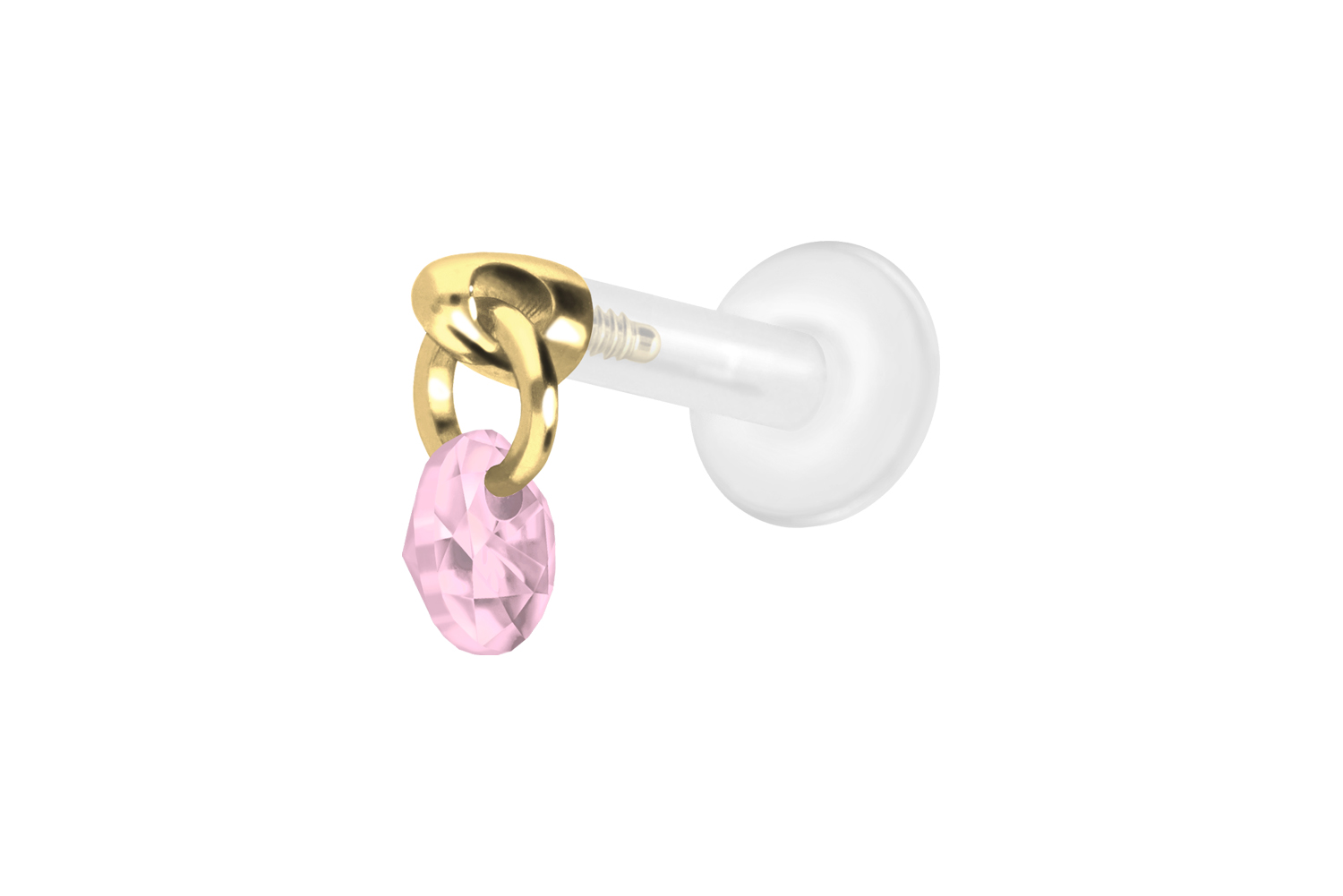 PTFE Labret Piercing mit Innengewinde + Titan-Aufsatz RUNDER KRISTALL